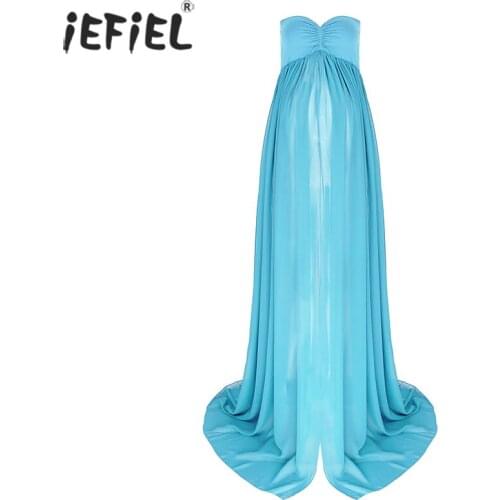 Sexy Chiffon Shoulderless Maternity Dresses For Photo Shoot Maxi Gown Split Side Women Pregnant Photography Prop Pregnancy Dress