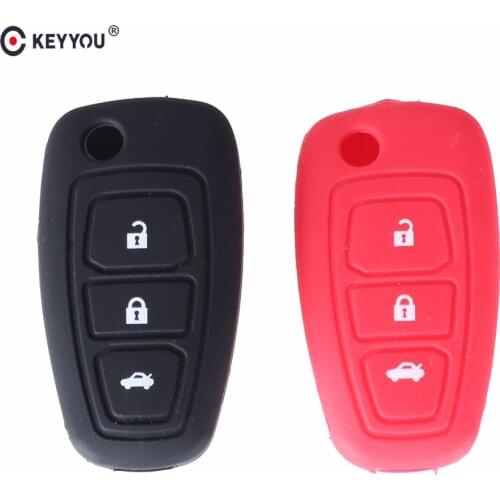 KEYYOU 3 Buttons Flip Folding Key Cover Silicone Case Cover For Ford Fiesta Focus Mendeo Titanium Fob Car Styling Case