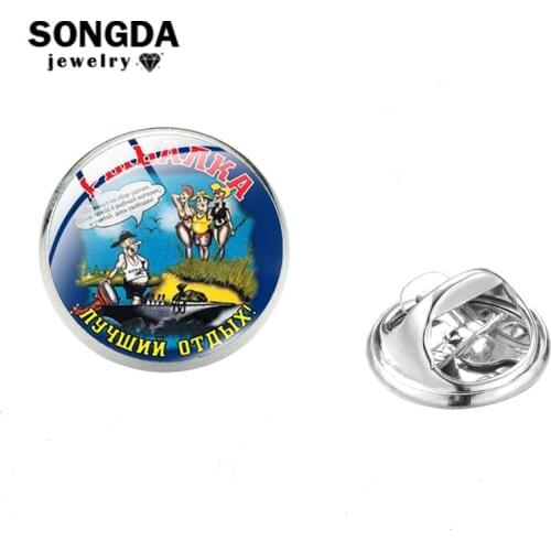 SONGDA Military Cartoon Badges Brooch Pin Stainless Steel Art Photo Glass Cabochon Brooches On Clothes Souvenir Fashion Jewelry