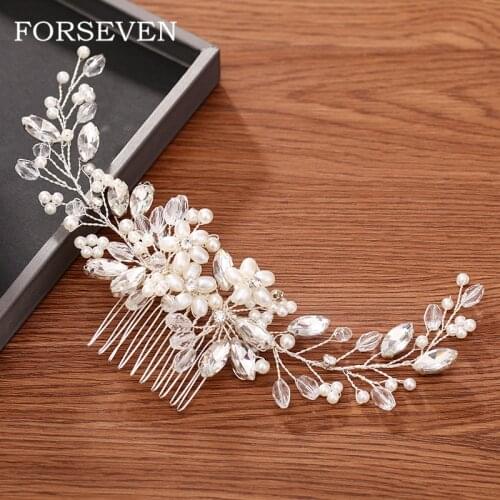 Bridal Hair Accessories Silver Color Crystal Pearl Hair Comb Wedding Headpiece Jewelry Handmade Bridal Hair Comb Head Ornaments