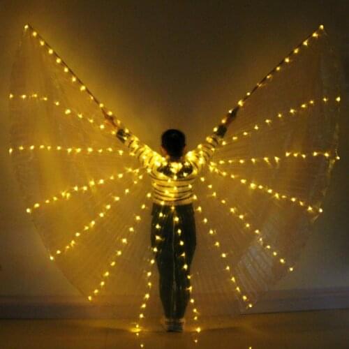Belly Dance LED Isis Wings Colorful Stage Performance Props Pure Colors Belly Dancing Wings LED Dance Accessory With Sticks Bag