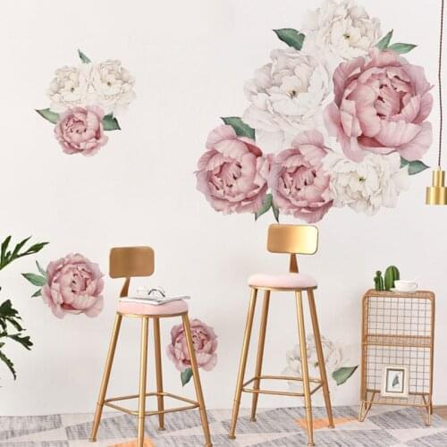 Pink white peony flowers art home decor wallpaper removable vinyl decals for kids living room toilet bedroom decorationsT200515