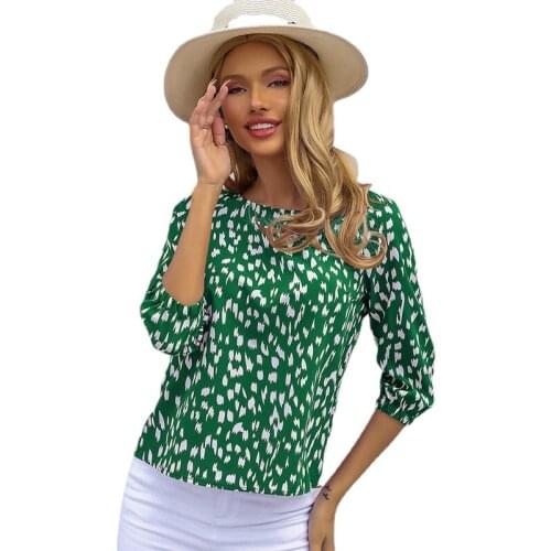 20201 New Ladies Wind Green Floral Ruffled Long Sleeve Blouse O-Neck Summer Tops Women Shirts