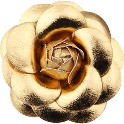 5cm Gold Silver Color PU Leather Rose Flower Brooch Camellia Corsage Women Lapel Pins and Brooches Scarf Buckle Accessories