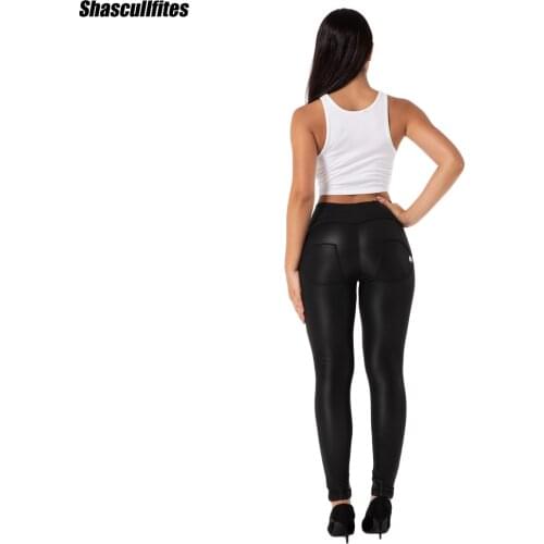 Shascullfites Melody High Waist Leather Leggings for Women Matt Black Fitness PU Leggings Sexy Push Up Slim Pants Jeggings