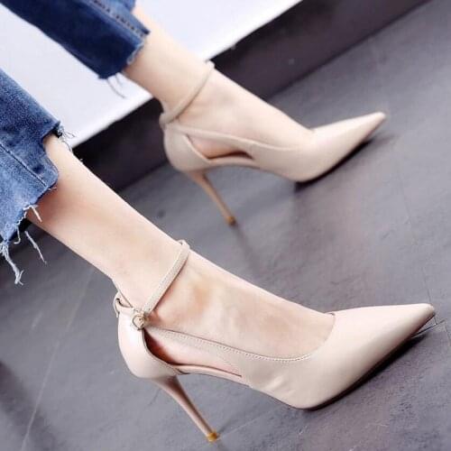 2021 Spring/Autumn Women Pumps Woman High Heels Pointed toe Office Lady Work Shoes Buckle Soft PU leather Black Red Brown Beige