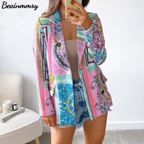 Za 2021 Women Print Blazer Spring And Autumn Y2k Elegant Female Long Sleeve Turn Down Collar Suit Coat