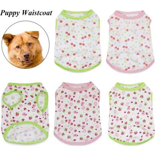 Pets Strawberry Cherry Ves Print Vest Comfortable Cotton Vest Dogs Cats Tops Dog T-shirts Cute Puppy Strawberry Print Vest Pink