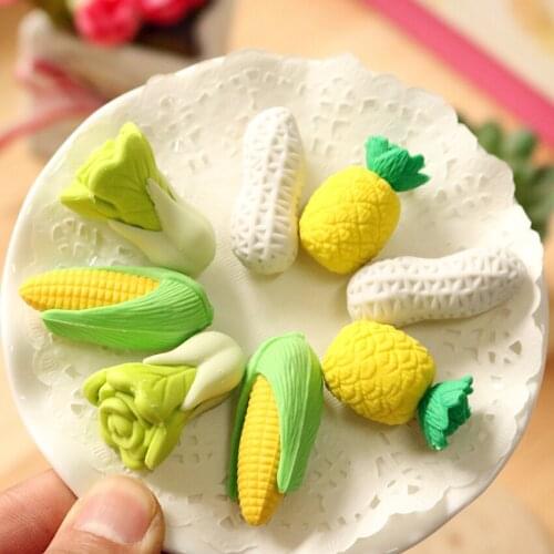1PCS Creative Peanut Cabbage Corn Pineapple Pencil Eraser for Kids School Classroom Rewards Gifts Novelty Stationery Eraser