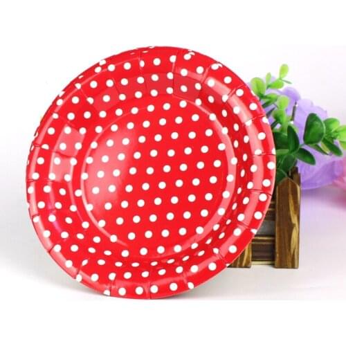 10pcs Disposable Tableware Polka Dot Paper Plate Valentine Birthday Party Paper Plates For Wedding Christmas supplies tableware