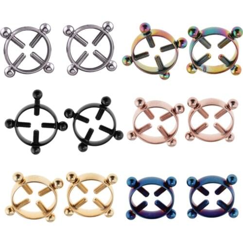 2pcs Stainless Steel Adjustable Screw Circle Barbell Nipple Ring Piercing Stylish Jewelry