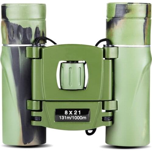 2021 New Portable Mini Binoculars with Lanyard and Protective Bag Army Green Camouflage Pattern Foldable Telescope 8x21cm