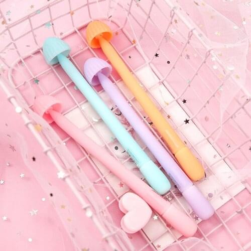 4pcs 0.5mm Black Ink Soft Silicone Mushroom Paper Signature Gel Pen Stationery Office Student Writing Supply Neutral Pens