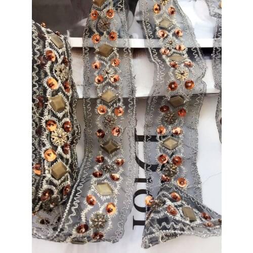 4cm*2m brown Rhinestone Beaded lace trim clothing decorative accessories sew on lace trimming motif patches for clothing