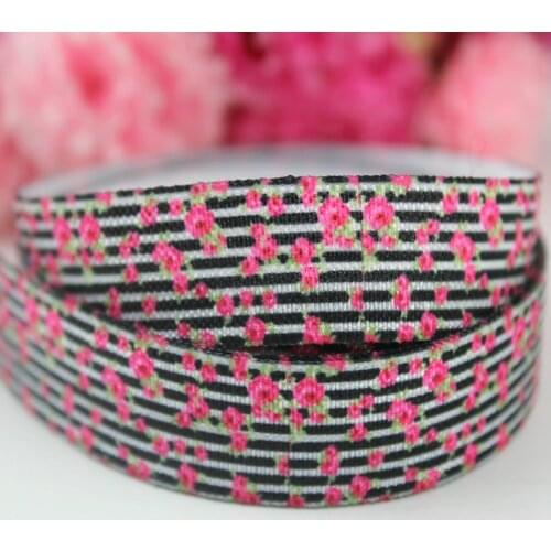 5/8'' 16mm custom flowers printed elastic ribbon foe ribbon DIY headband elastic ribbons brand 50 yards