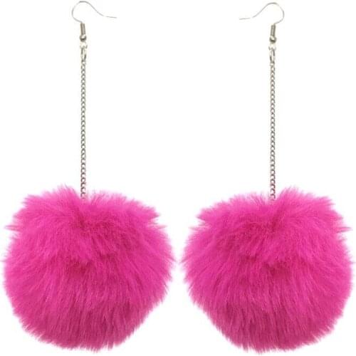 50 Pair Fashion 6cm 8cm Pompons Drop Earrings Fake Fur Ball Earrings Women Silver Hooks Drop Earrings Cute Jewelry Party Gifts