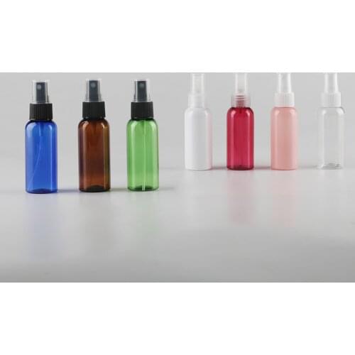 50pcs 50ml Blue White Brown Perfume Spray Bottle Empty Fine Mist PET Bottles Container With Pump Cosmetic Container Bottles
