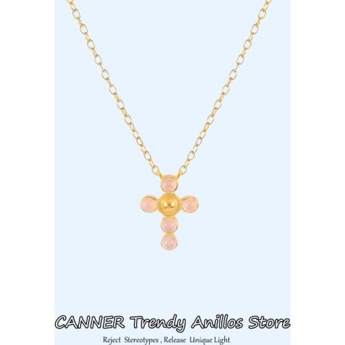 Canner 100% 925 Sterling Silver Necklace For Women Small Cross Smooth Surface Charm Pendant Chain Necklace Jewelry Collar W5