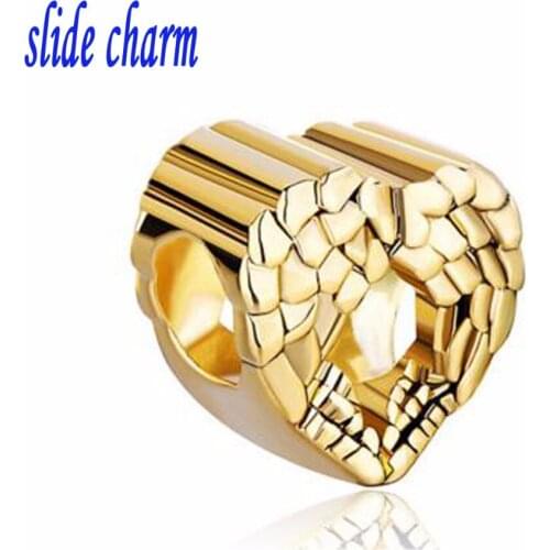 Slide charm Free shipping Golden Feather Heart animal charm beads fit Pandora bracelet