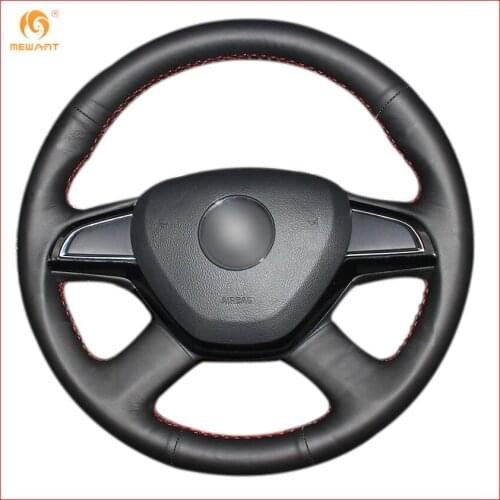 Black Artificial Leather Car Steering Wheel Cover for Skoda Octavia 2015 2016 Fabia 2014 Rapid 2013-2015 Superb 2013-2016 Yeti
