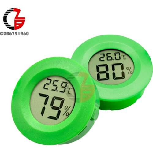 Green Mini Round LCD Digital Temperature Humidity Meter Thermometer Hygrometer Indoor Car Temperature Tester Monitor Detector