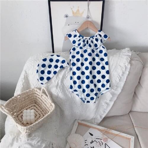 Kids Baby Girls Swimsuits Summer Bikini Children Swimwear Pilka Dot Backless Beachwear Princess Bathing Swin Suit With Hat