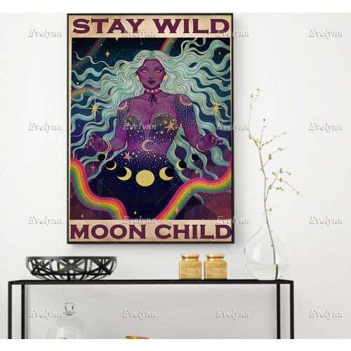 Stay Wild Moon Child Poster, Hippie Wall Art, Trippy Art, Home Decor Canvas Wall Art Prints Living Room Decoration Unique Gift