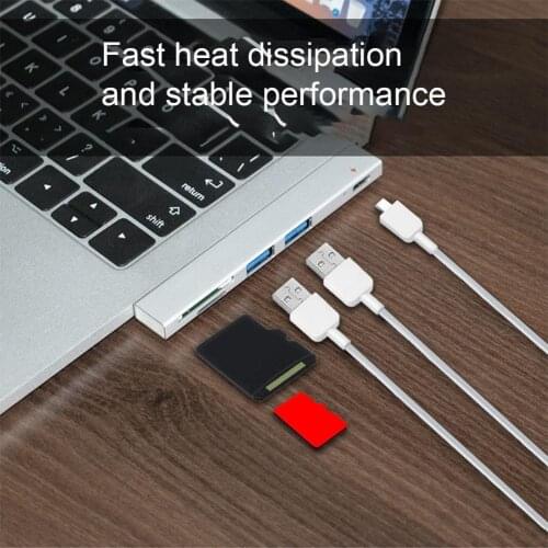 Dual Type C Hub USB-C to USB 2.0 PD Charging TF Secure Digital Card Dock Adapter