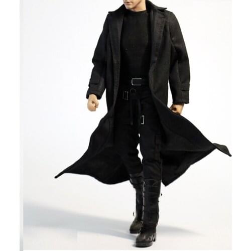 Action Figure Clothing Jacket 1/6 Soldier Khaki Black Coat Windbreaker with Iron Wire Inside Can Be Shaped Fit 12'' Toy Figure