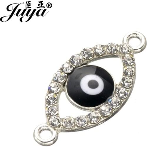 JUYA Jewelry Making Findings 10pcs/lot 22x10mm Two Holes Evil Eye Rhinestone Connector Charm DIY Bracelets Necklace AE0030