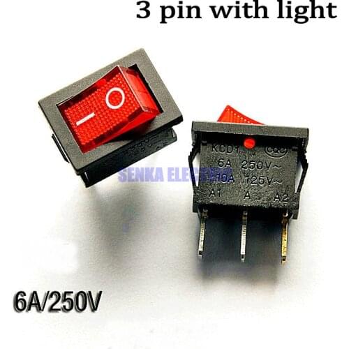 KCD1 15*21mm Red LED Light Button On-ON 3 Pin DPST Car Boat Power Rocker Switch