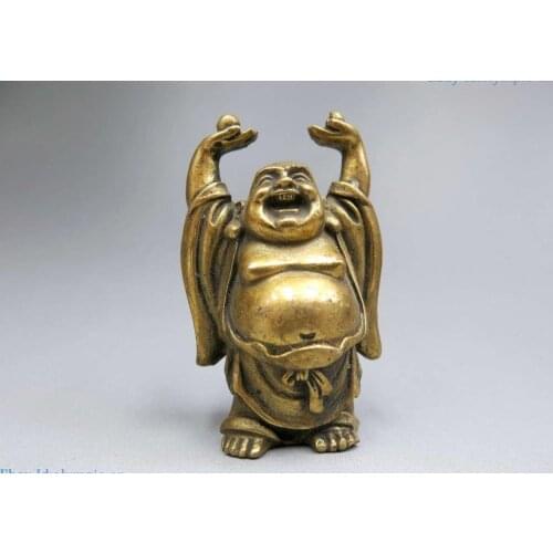 China brass sculpture carved copper Feng Shui lucky bead happy buddha Statue