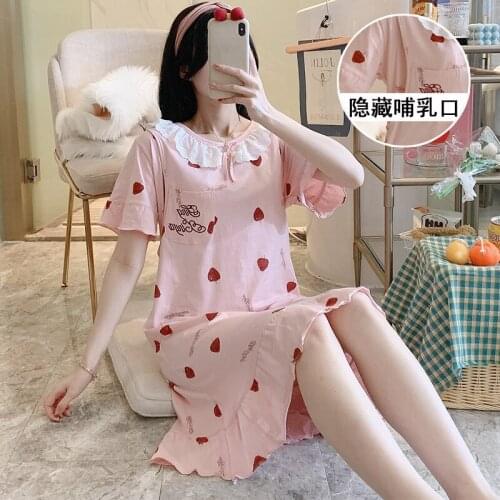 Summer Thin Cotton Maternity Nursing Night Dress Cartoon Loose Feeding Sleepwear for Pregnant Women Sweet Pregnancy Home