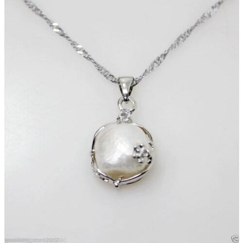 Hot sale new Style >>>>>Huge 11-12MM White Cultured Baroque Pearl Pendant Necklace