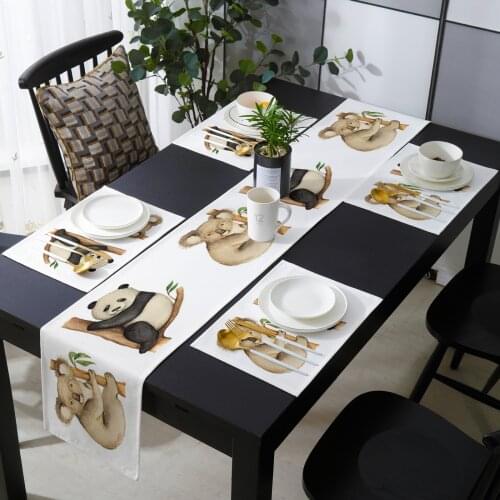 Cartoon Animal Koala Panda Table Runner and Placemat Set Wedding Table Decor Table Runner Christmas Decor Tablecloth