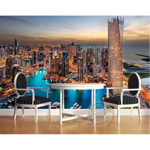 The latest 3D murals,3D Dubai city night scene of sunset HD murals, living room TV sofa bedroom background wall paper