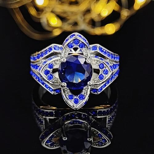 2021 new luxury blue color Rose engagement ring for women lady anniversary gift jewelry wholesale Valentines Day R5836