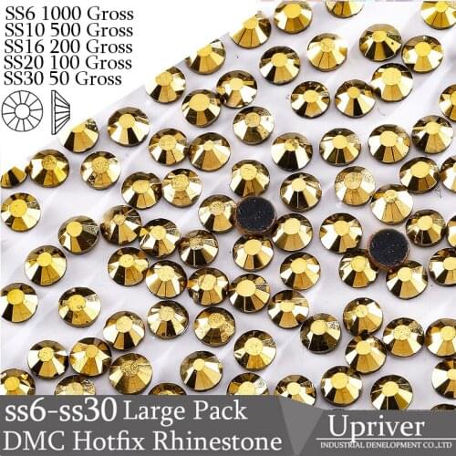 Bulk Packing Best Quality Shiny Glass Wholesale Size SS6 SS10 SS16 SS20 SS30 Mine Gold Hotfix Rhinestones
