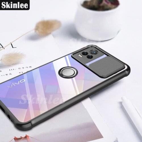 Skinlee For vivo V21E Case Official Original Shockproof Clear With Ring Soft Frame Cover For VIVO V21E Case