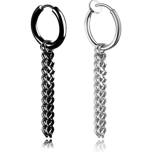 Punk Man Earrings Stainless Steel Chain Clip on Earring Without Piercing Ear Cuff for Unisex Earrings Jewelry boucle d'oreille