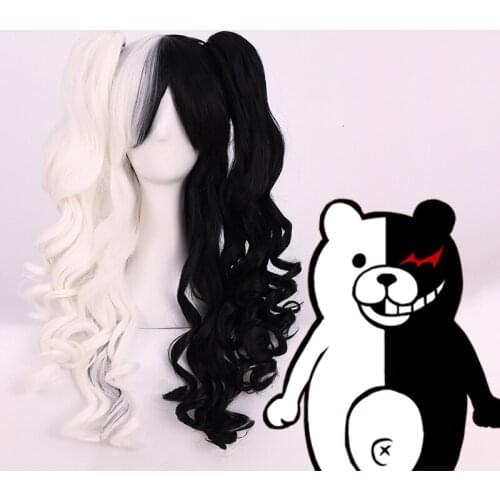 Game Danganronpa The Animation Cosplay Wigs monokuma Cosplay Wig Heat Resistant Synthetic Wig Bunches Curly Double Color Hairs