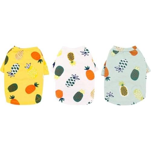 Puppy Dog Cat Dresses For Yorkies Chihuahua Clothes Soft Cotton Pet Dog Clothes Cats Animals Summer Pineapple T-shirt Dog Skirts