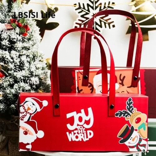 LBSISI Life 5pcs Christmas Handle Gift Box Candy Cookie Paper Boxes Cupcake Chocolate Biscuit Nougat For Merry Christmas