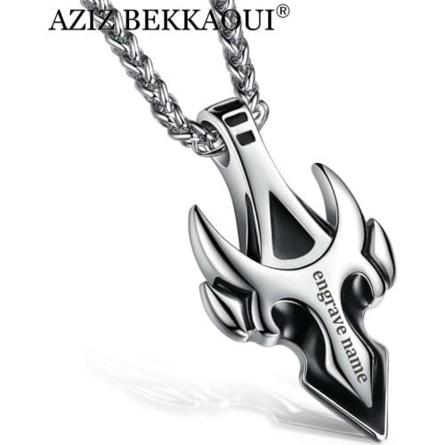 AZIZ BEKKAOUI Stainless Steel Male Pendant Necklaces For Men Boy Mens Chic Unique Shape Arrow Tauren Engrave Name Logo Jewelry
