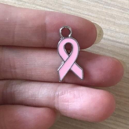 8PCS Breast Cancer Pink Ribbon Charm Zinc Alloy Breast Cancer Pendant Charm for Bracelet Necklace Earrings Jewelry Making