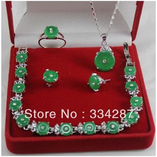 Selling Jewelry>>>"GOOD LUCK" Dark green Jades Necklace Bracelet Earring Jewelry Set