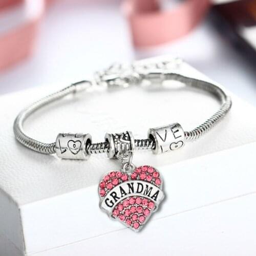 Grandma Heart Red Crystal Gifts Bracelets Family Party Love Bangle Bracelet Charm Jewelry Accessories