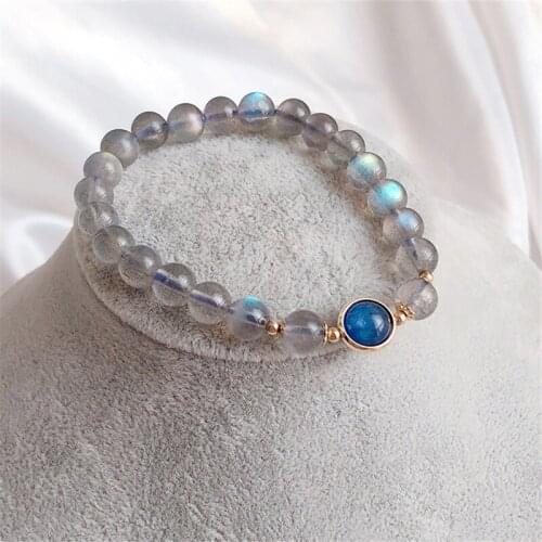 Gray Moonstone Natural Stone Bracelet Labradorite Stone with Kyanite Stone Charm Bracelet for Women Bracelet Jewelry JoursNeige
