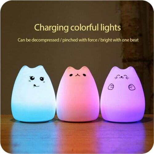 Silicone Colorful USB Rechargeable Bedroom Bedside Lamp Cat LED Night Light Remote Control Touch Sensor For Children Baby Gift
