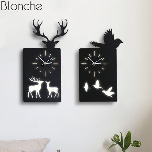 Modern Animal Clock Wall Lamp for Childrens Room Led Light Nordic Wall Sconce Living Room Bedroom Home Decor Lighting Fixtures